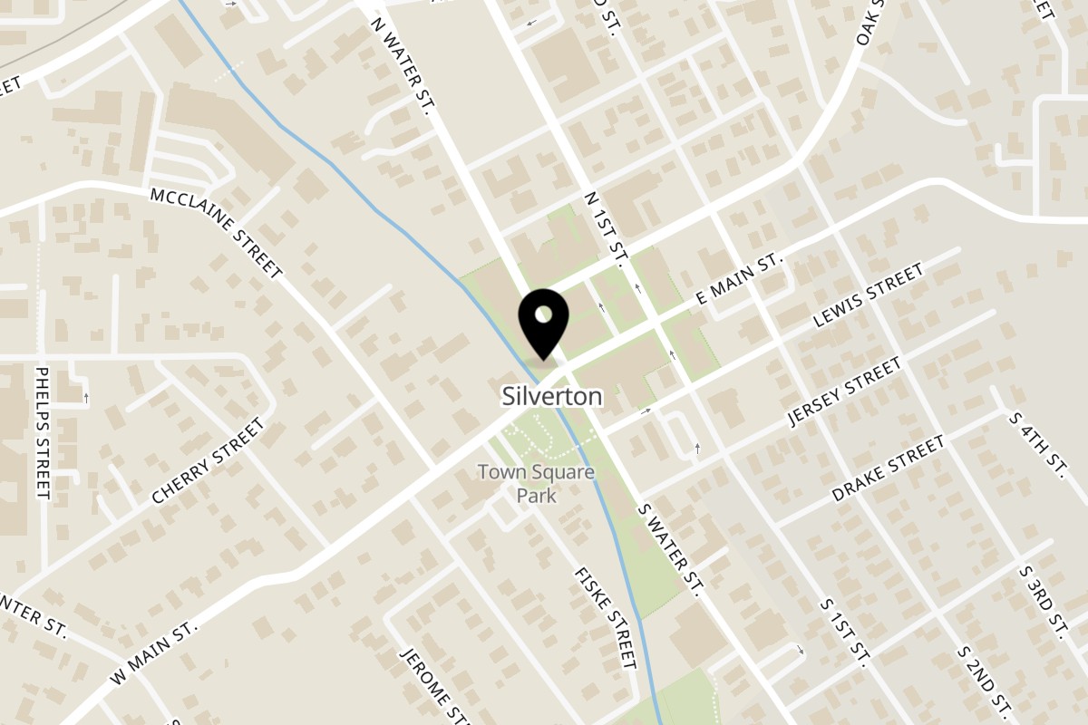 Map showing the location of The Noble Fox on 101 N Water St in Silverton